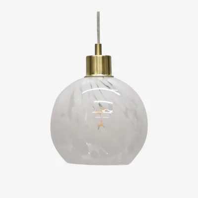 The Range Confetti Ceiling Single Pendant Light - White Confetti Glass With Satin Brass Plate Detail