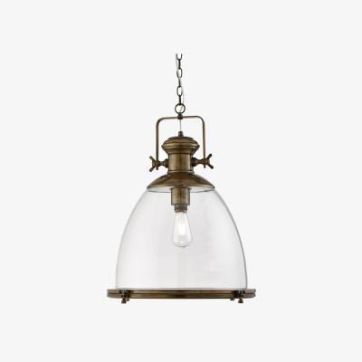 The Range Industrial Dome Ceiling Pendant Antique Brass with Clear Glass Diffuser, E27 - Antique Brass