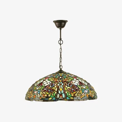 The Range Anderson 3 Light Large Ceiling Pendant Dark Bronze, Tiffany glass, E27 - Dark Bronze