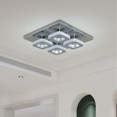 The Range Dimmable Large Square Glamorous Crystal LED Ceiling Light - Silver