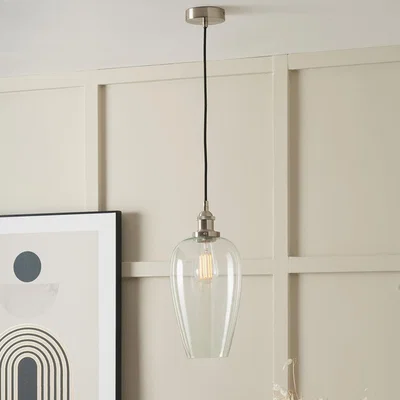 The Range Glass Pendant Ceiling Light with Antique Metal Chain Pendant - Clear