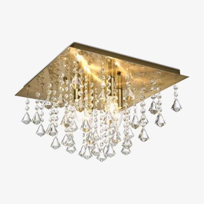 The Range Acton Flush Ceiling 4 Light E14, 380mm Square, Antique Brass, Prism Crystal - Antique Brass