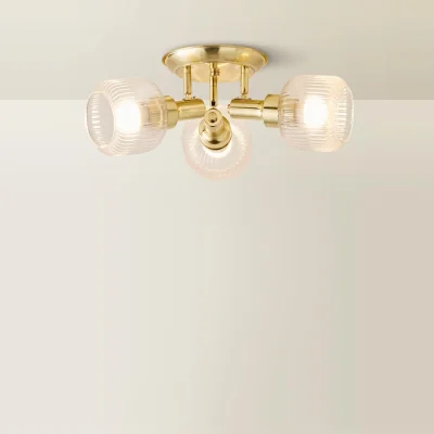 The Range Calpe 3 Way Adjustable Ceiling Spotlight with Ribbed Clear Shades - Brushed Gold / 0.03kg / 0