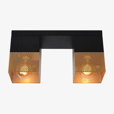The Range Renate Twin Modern Flush Ceiling Light Matt Gold Brass - Black