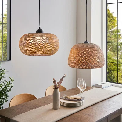 The Range Bali Single Pendant Ceiling Lamp, Natural Bamboo, White, Matt Black - Matt Black / 43cm