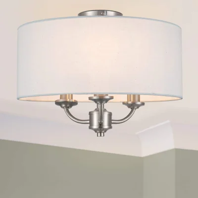 The Range COSYLYTE Winston 3 Light Faux Linen Shade Ceiling Light - Nickel