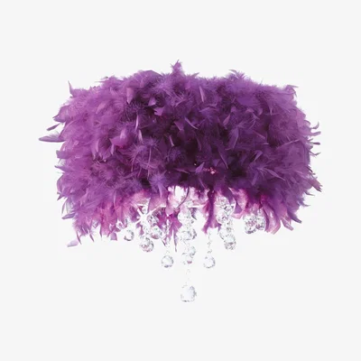 The Range Ibis Flush Ceiling with Purple Feather Shade Polished Chrome, Crystal - Polished Chrome