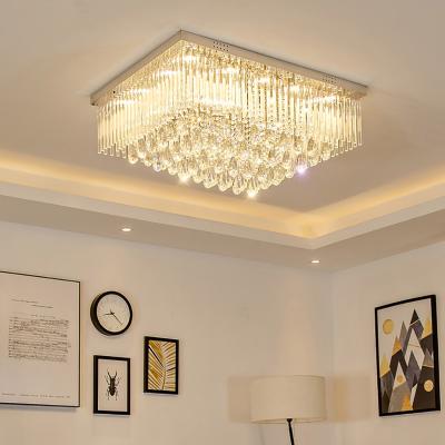The Range Modern Crystal LED Square or Rectangular Flush Ceiling Light Chandelier - Chrome / 24W / Square