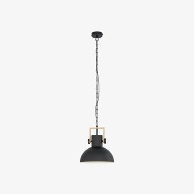 The Range EGLO Lubenham Industrial BlackWood Domed Pendant Light - Black, Brown