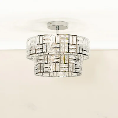 The Range Elise Acrylic Jewel Two Tier Flush Ceiling Light - Silver / Includes LED bulb