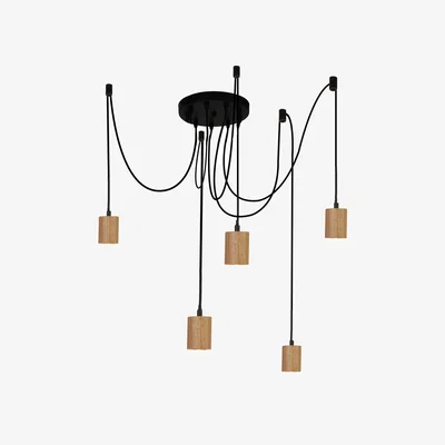 The Range Spinny 5Lt Pendant - Wood and Matt Black Metal - Black