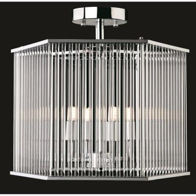 The Range Rialto 4 Light Semi Flush - Hexagon Chrome, Clear Glass Rods, G9 - Clear Glass Rods