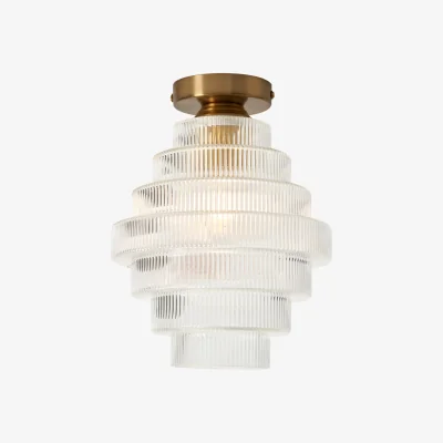 The Range Louisa Ribbed Glass Flush Ceiling Light - Satin Brass