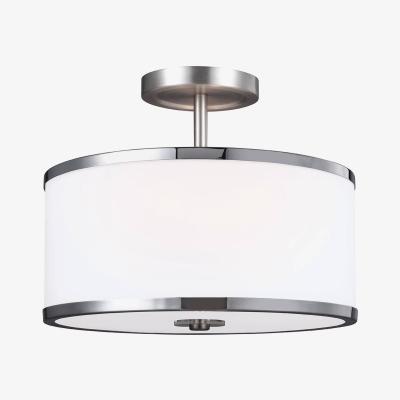 The Range Prospect Park 2 Light Semi Flush Ceiling Light Chrome, Satin Nickel, E27 - Chrome