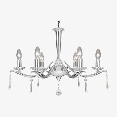 The Range Arabelle 6 Light Multi Arm Ceiling Pendant Chrome with Crystals, E14 - Chrome
