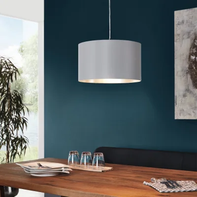The Range Eglo Maserlo Grey Silver Fabric Pendant Light Satin Nickel - Silver