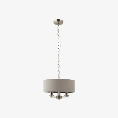 The Range Chatsworth 3lt Ceiling Single Pendant Light - Brushed Chrome Plate And Slate Grey Cotton