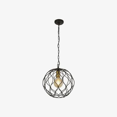 The Range Finesse 1 Light Round Cage Ceiling Pendant - Black with Gold Lampholders - Matt Black