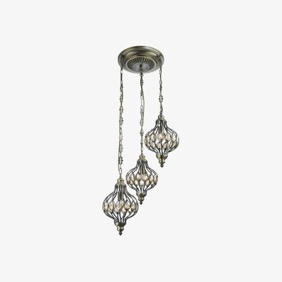 The Range Marisa Triple Ceiling Pendant Round 3 Light E27 Antique Brass, Amber Crystal - Antique Brass
