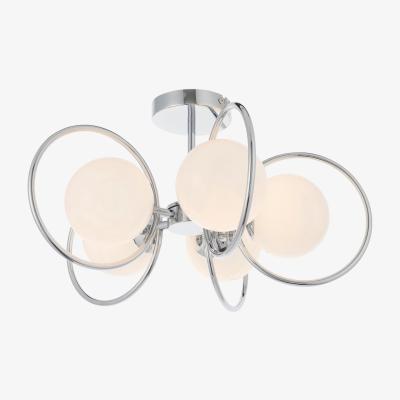 The Range Orb Multi Arm Glass Semi Flush Ceiling Light Chrome Plate, Opal Glass - Chrome Plate & Opal Glass / 3
