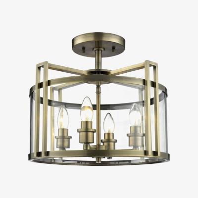 The Range Eaton Semi Flush Ceiling 4 Light Antique Brass, Glass - Antique Brass