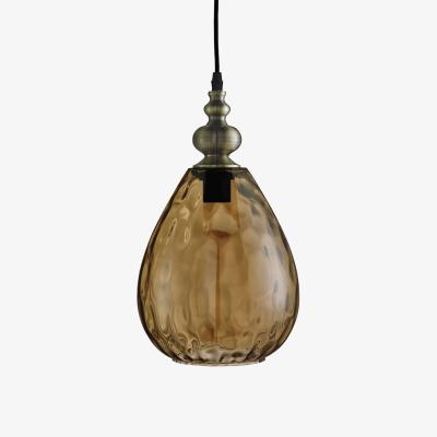 The Range Indiana 1 Light Dome Ceiling Pendant Antique Brass, Amber, Glass, E27 - Antique Brass