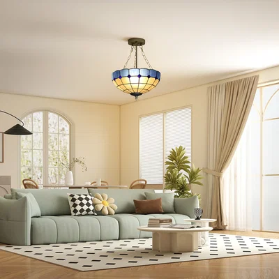 The Range HOMCOM Tiffany Style Ceiling Light with 3 E27 Sockets - Blue and White