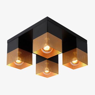 The Range Renate Quad Modern Flush Ceiling Light Matt Gold Brass - Black