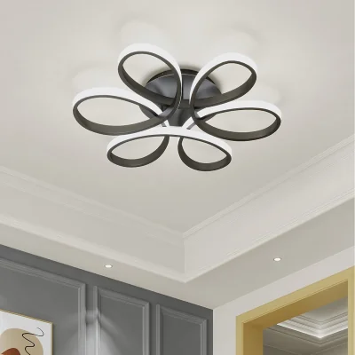 The Range Large Dimmable Acrylic Petal LED Semi Flush Ceiling Light - Black