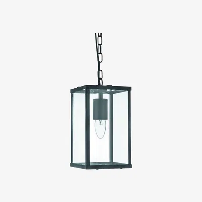 The Range 1 Light Ceiling Lantern Pendant Matt Black, Glass Panels, E27 - Black