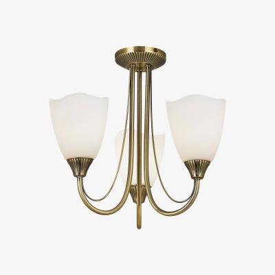 The Range Haughton 3 Light Semi Flush Multi Arm Ceiling Light Antique Brass, Opal Glass - Antique Brass