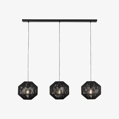 The Range Wicker 3 Light Bar Pendant - Black