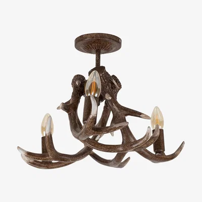 The Range Rustic Caribou Antler 3 Way Brown Ceiling Light - Brown