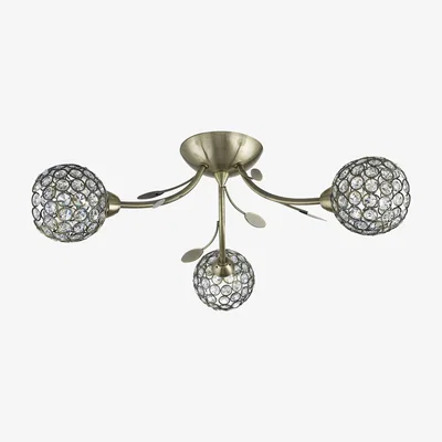 The Range Bellis 3 Light Semi Flush Ceiling Light Antique Brass and Glass, G9 - Antique Brass