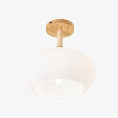 The Range Livingandhome Modern semi-hollow glass shade Ceiling Light - White + Natural Wood Colour
