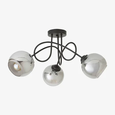 The Range Malcom Matte Black Twisted Ceiling Light with Smoked Glass Shades - Black