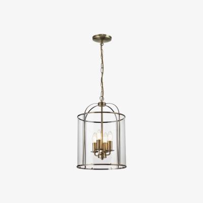The Range 4 Light Antique Brass Hanging Ceiling Lantern Light with Glass Panels - Antique Brass