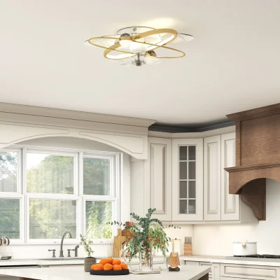 The Range HOMCOM Ceiling Fan with Light and Remote App Control LED Ceiling Fan Light - Gold
