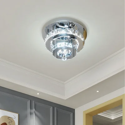 The Range Dimmable Two Tier Medium Crystal LED Ceiling Light - Silver