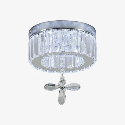 The Range Modern Round Crystal Ceiling Light with Crystal Pendant - Silver