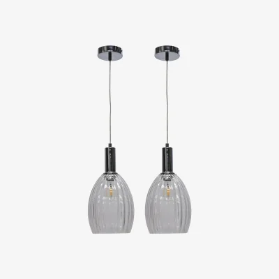 The Range Set Of 2 Birch Clear Fluted Glass Chrome Deco Pendant Fittings - Chrome & Clear