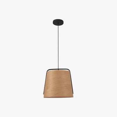 The Range Stood 1 Light Dome Ceiling Pendant Black And Cherry Wood, E27 - Wood