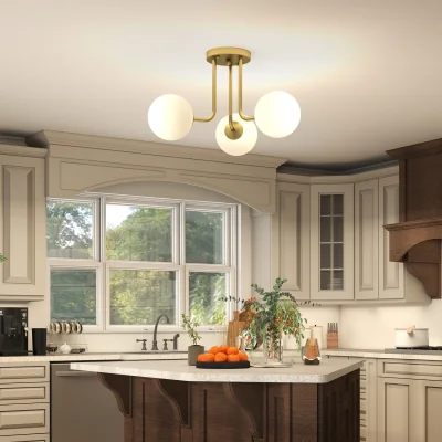 The Range HOMCOM Ceiling Light with 3-Light Globe Shades - Gold Tone