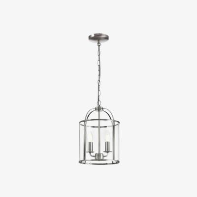 The Range 2 Light Satin Nickel Hanging Ceiling Lantern Light with Glass Panels - satin nickel