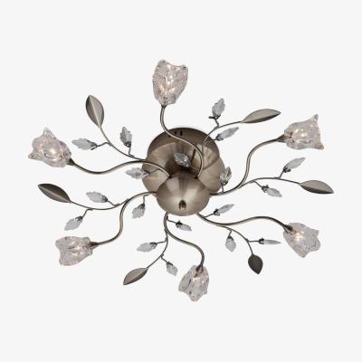The Range Cindy 6 Light Flush Multi Arm Ceiling Light Antique Brass, Clear Glass, G4 Bulb - Clear Glass