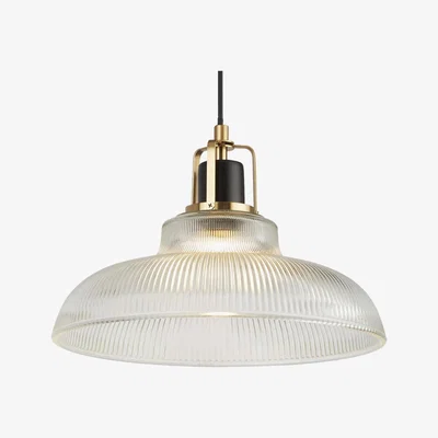 The Range Clear ribbed glass single pendant - Black