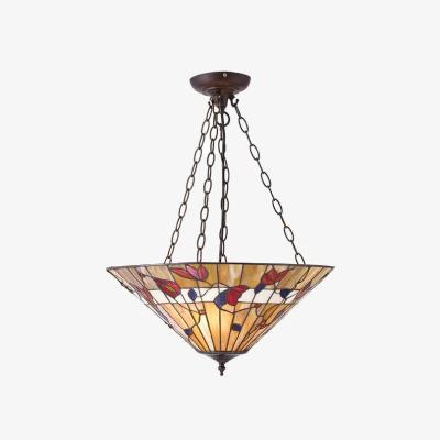 The Range Bernwood 3 Light Large Inverted Ceiling Pendant Dark Bronze, Tiffany glass - Dark Bronze