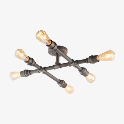 The Range Pipe 6 Light Semi Flush Light Aged Pewter Paint, E27 - Aged Pewter Paint