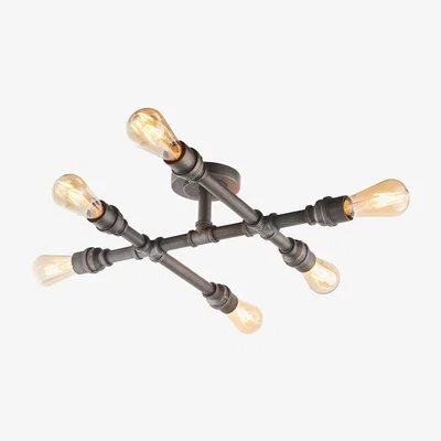 The Range Pipe 6 Light Semi Flush Light Aged Pewter Paint, E27 - Aged Pewter Paint