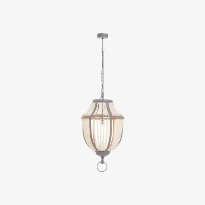 The Range Lapiz Antique White Wooden Beads and Grey Pendant Light - White, Grey